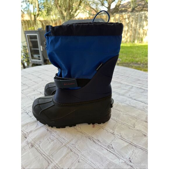 Columbia Kids Size 3 Waterproof Snow Boots Blue Black Drawstring Top Winter Warm - Picture 4 of 16